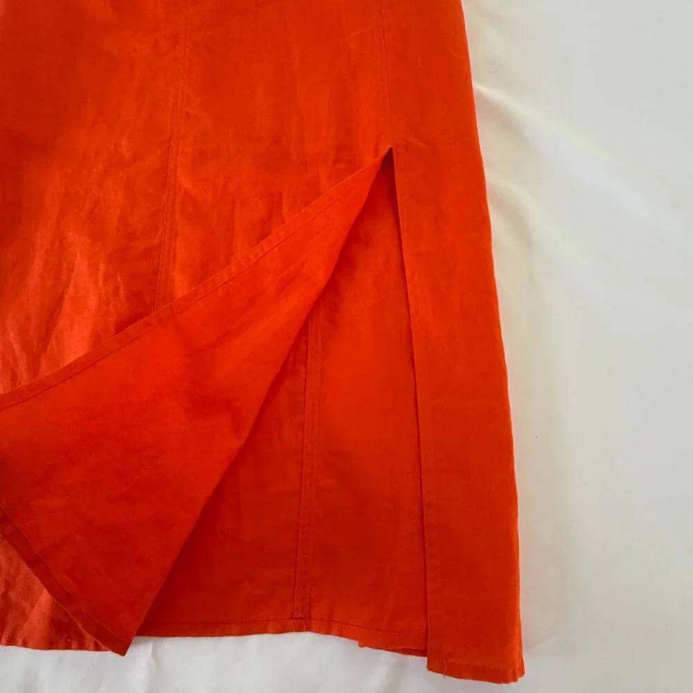 NWOT Banana Republic Orange Linen Blend Puffy Sleeve Side Slit Dress Size 2 - Picture 6 of 14